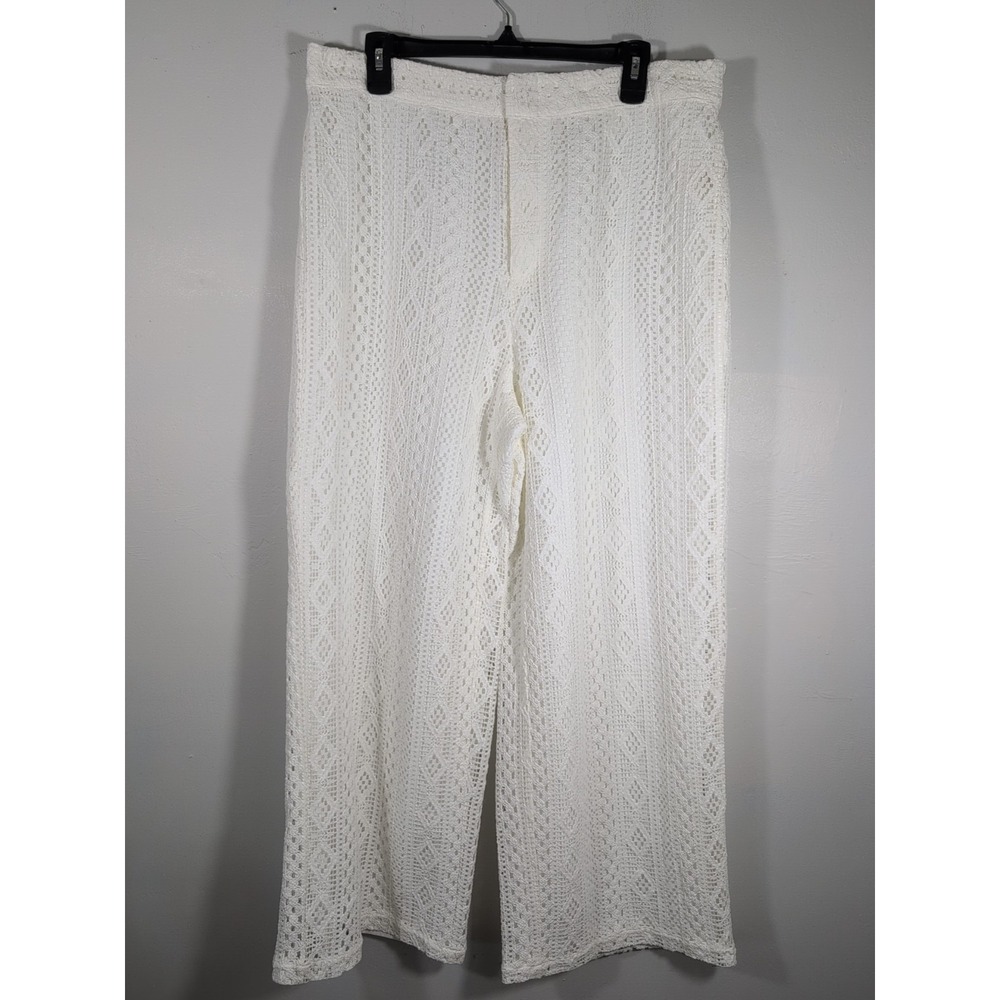 White Eyelet Wide-Leg Cropped Pants By Marled With Feminine Design XL